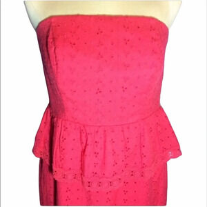 NWT Allen B Strapless Peplum Eyelet Pink Dress 12